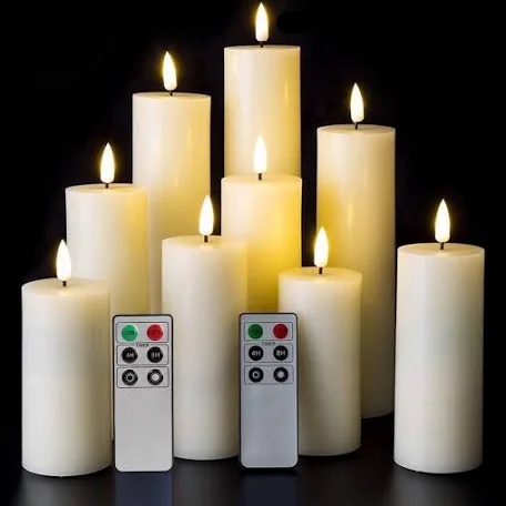 Eywamage Realistic Slim Flameless Pillar Candes with Remote, Flickering Tall LED Battery Fireplace Candles Decor, 9 Pack Ivory D 2" H 4" 5" 6" 7" 8" 9"