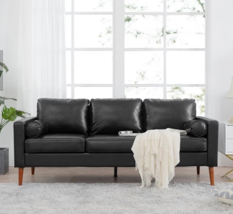 ZNTS Small Sofa Couch 76.97 In . Black 3 Seat Comfy Couches For Living Room, Mid Century Modern Couch W68058491