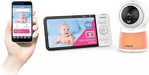 VTech RM5754HD RM5754HD Smart Wi-Fi 1080p Video Baby Monitor System with 5-in. Display, Night-Light, and Remote Access, White