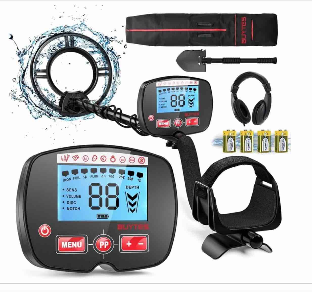 BUYTES Metal Detector for Adults, Professional Higher Accuracy and Sensitivity, IP68 Waterproof Metals Gold Detector with LCD Display, 4 Modes, Upgraded DSP Chip 12.8â€? Detection Depth Metal Detectors