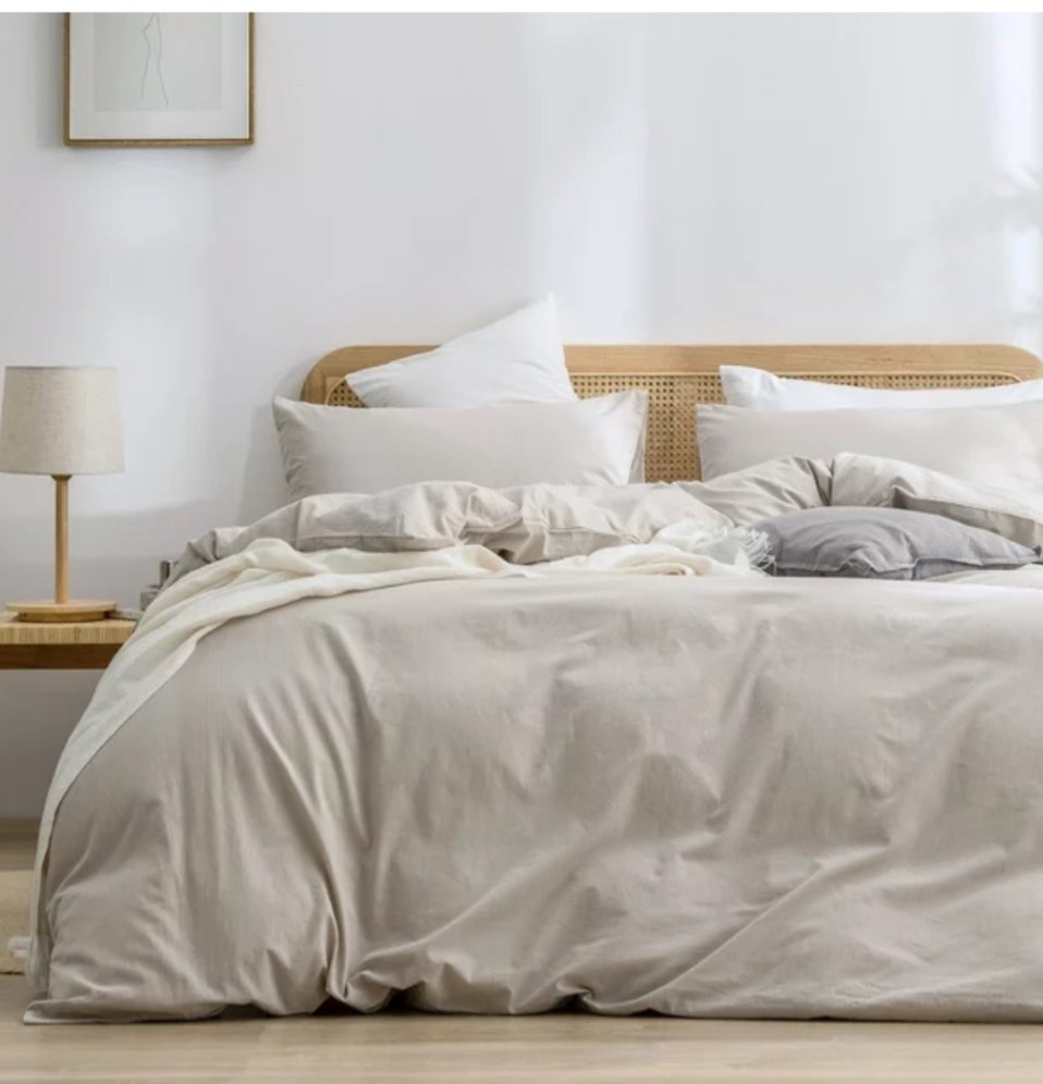 BESTOUCH Duvet Cover Set 100% Washed Cotton Linen Feel Super Soft Comfortable Chic Lightweight 3 PCs Home Bedding Set Solid Off White Queen