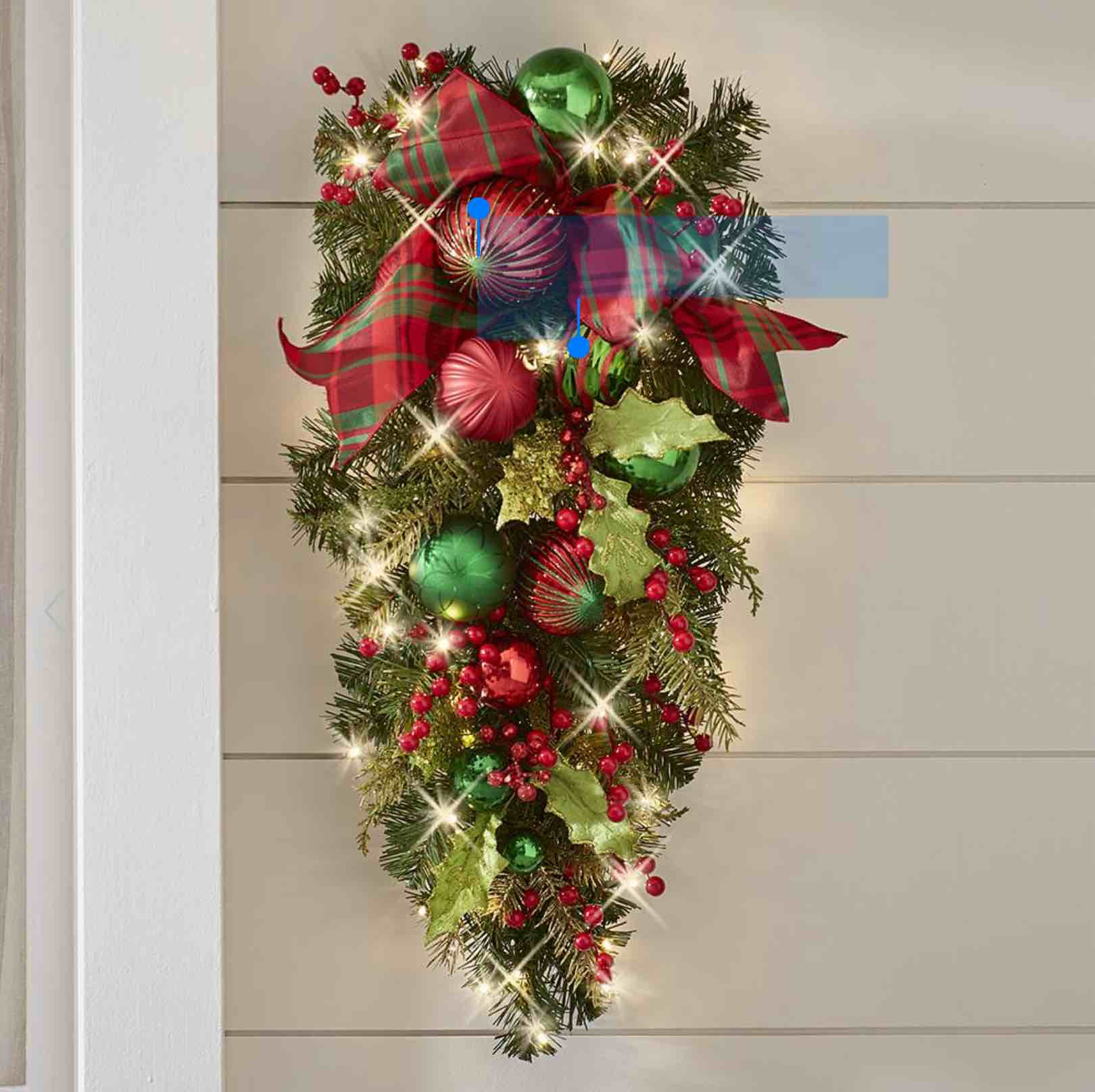 The Cordless Prelit Christmas Plaid Holiday Trim (Teardrop Sconce)
