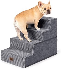 Lesure Dog Stairs for Small Dogs - Pet Stairs for High Beds and Couch, Folding Pet Steps with CertiPUR-US Certified Foam for Cat and Doggy, Non-Slip Bottom Dog Steps, Grey, 4 Steps