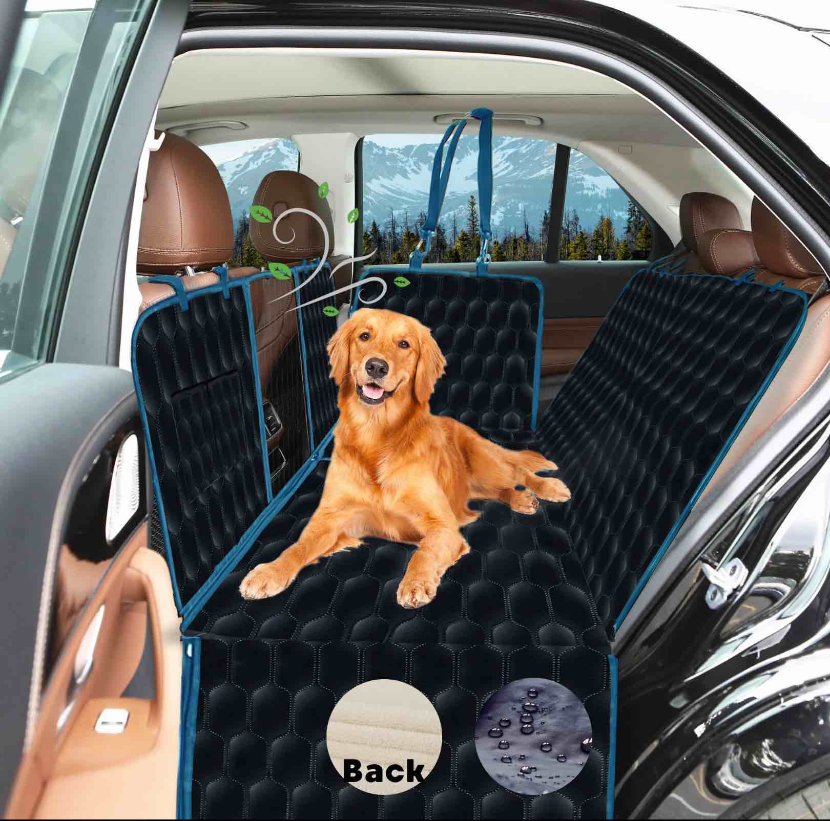 Dog Car Seat Cover for Pets - 100% Waterproof Dog Hammock Nonslip Durable Back Seat Covers Seat Protector for Cars Trucks and SUVs Black with Royal Blue Standard (53" W x 59" L)