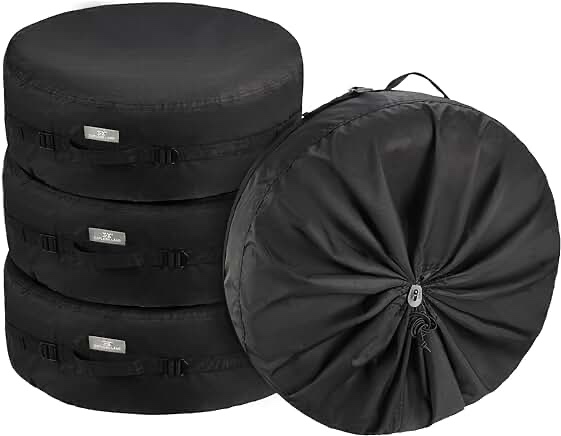 Explore Land Seasonal Tire Cover - Spare Tire Bag with Handle, Durable Winter Wheel Storage Tote Against Dust and Scratches, 4 Pack (Fits Tire Diameters 26''-28.75'', Black)