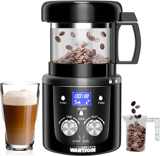 WantJoin Coffee Bean Roaster Machine for Home Use, Coffee Roaster with Timer, Transparent Thickened Glass, Auto&Diy Mode, 100g per use, Christmas Gift for Coffee Lover, Friends,1400W