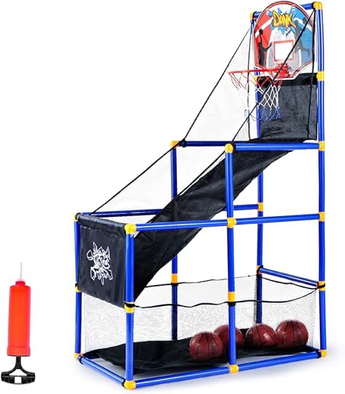 JOYIN Kids Arcade Basketball Game Set with 4 Balls and Hoop for Kids Indoor Outdoor Sport Play - Easy Set Up - Air Pump Included - Ideal for Games and Competition