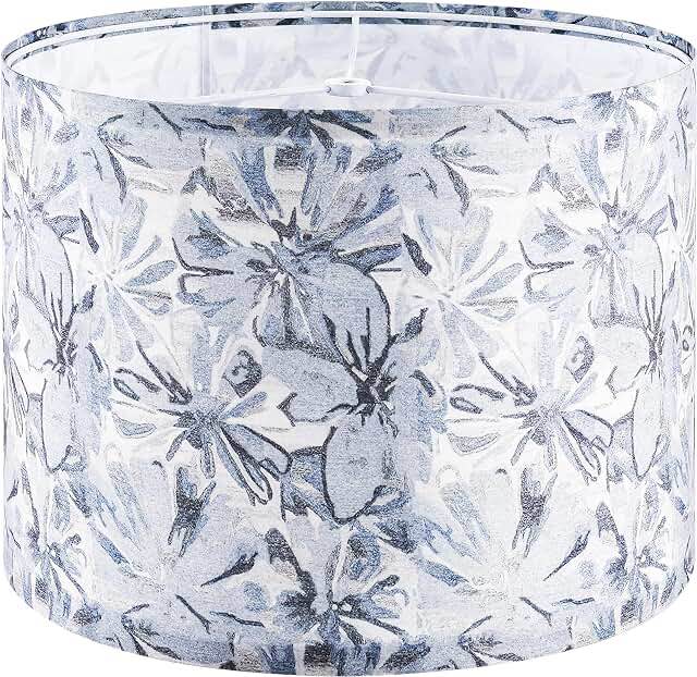 GO&SO Drum Floral Area Print Lamp Shade Blue & Beige Medium 13" Top x 13" Bottom x 10" High (Spider) Art Lampshade for Table Lamp & Bedside Lamp - Handcrafted - Perfect for Tropical Decor