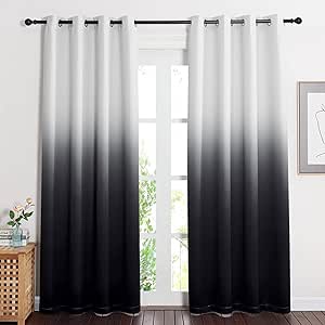 NICETOWN Room Darkening Curtains 84 inch Length for Living Room, Grommet White & Black Ombre Privacy Curtains for Hall/Villa, Home Decoration Window Treatment Drapes, 104" Wide Total 2 Pieces W52" x L84" White to Black