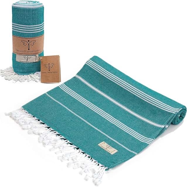 Smyrna Classical Series Original Turkish Beach Towel | Cotton, Prewashed, 37 x 71 Inches | Peshtemal and Turkish Bath Towel for SPA, Beach, Pool, Gym and Bathroom (Petrol)