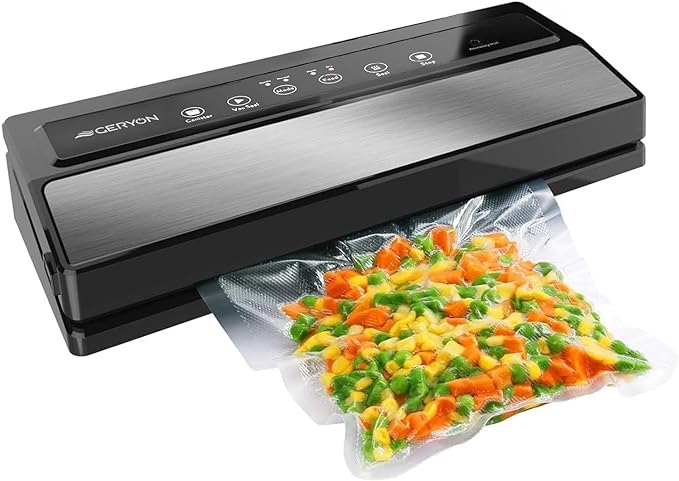GERYON Vacuum Sealer, Automatic Food Sealer Machine for Food Vacuum Packaging w/Built-in Cutter|Starter Kit|Led Indicator Lights|Easy to Clean|Dry & Moist Food Modes| Compact Design (Black) E2901