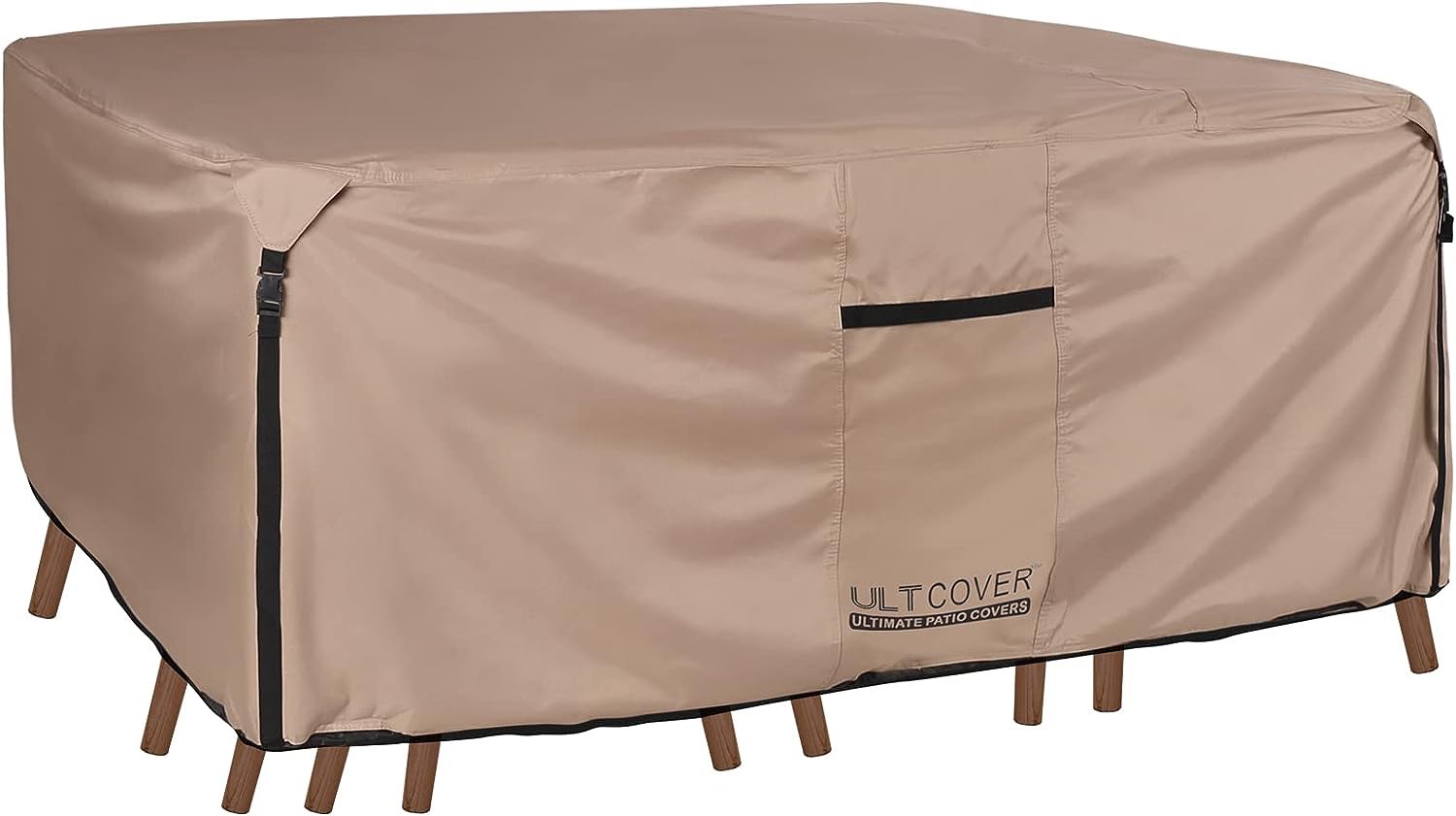 ULTCOVER Rectangular Patio Heavy Duty Table Cover - 600D Tough Canvas Waterproof Outdoor Dining Table and Chairs General Purpose Furniture Cover Size 88L x 62W x 28H inch Rectangular 88"(L)x62"(W) Brown