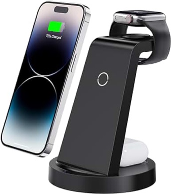 3 in 1 Charging Station for iPhone, Wireless Charger for iPhone 14 13 12 11 X Pro Max & Apple Watch - Charging Stand Dock for AirPods