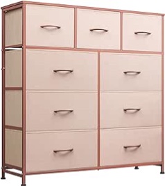 WLIVE 9-Drawer Dresser, Fabric Storage Tower for Bedroom, Hallway, Closet, Tall Chest Organizer Unit with Fabric Bins, Steel Frame, Wood Top, Easy Pull Handle, Pink and Rose Gold