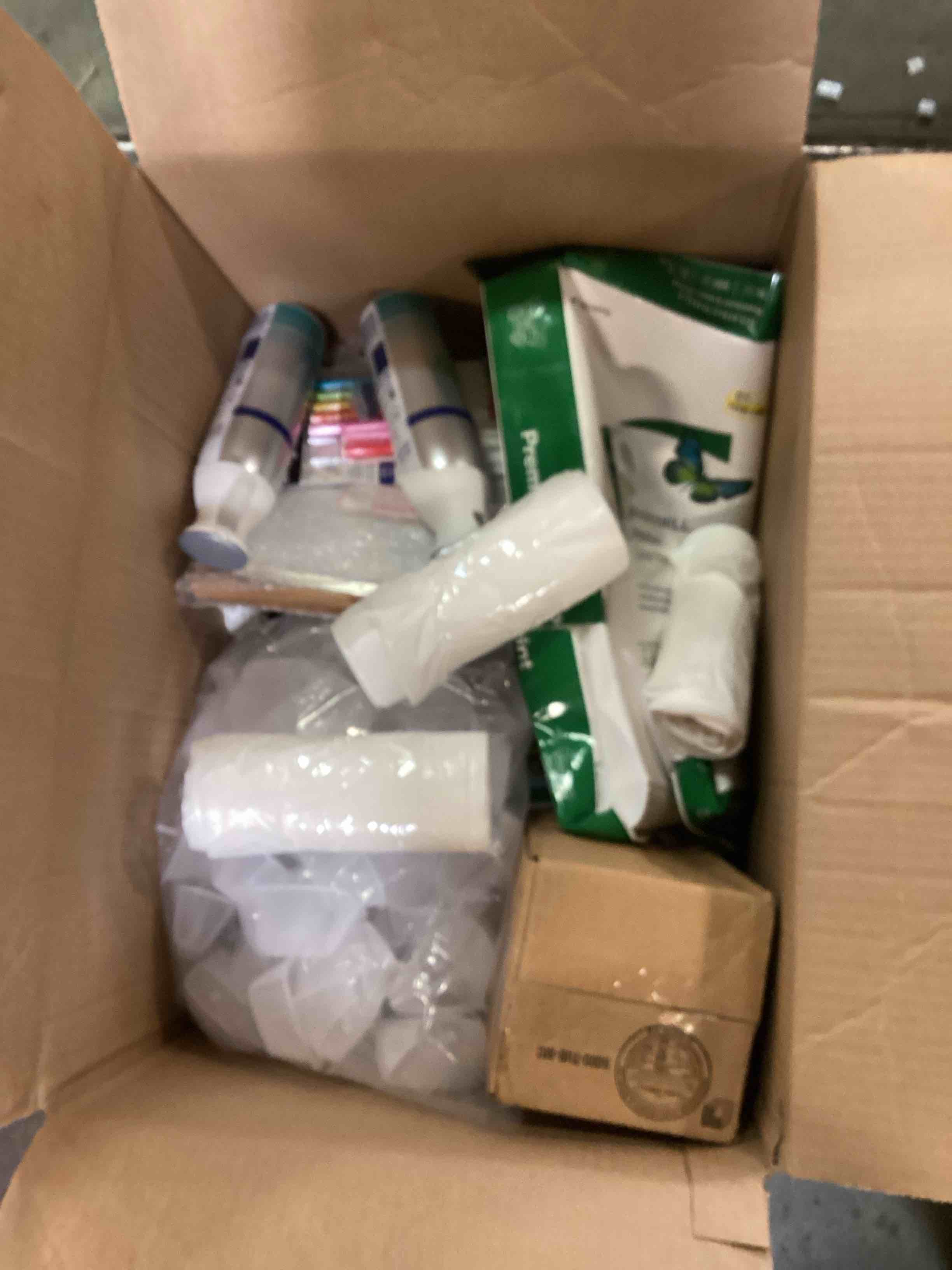 Assorted of variety of products for the maintenance and cleaning of office or home. (expiration date, brands and sizes may vary) box 