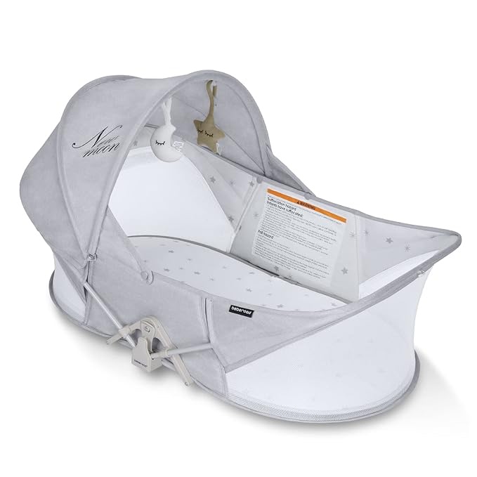 Beberoad Love Baby Travel Bassinet Portable Bassinet-Folding Baby Bassinet in Bed Mini Travel Crib Infant Travel Bed with Mosquito Net and Canopy Lightweight Washable Foldable Light Grey