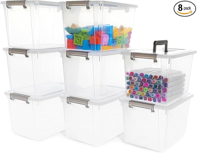Citylife 8 Packs 5.3 QT Plastic Storage Bins with Latching Lids Clear Storage Box with Handle Stackable Storage Containers for Organizing Toys, Crafts, Legos, Tools