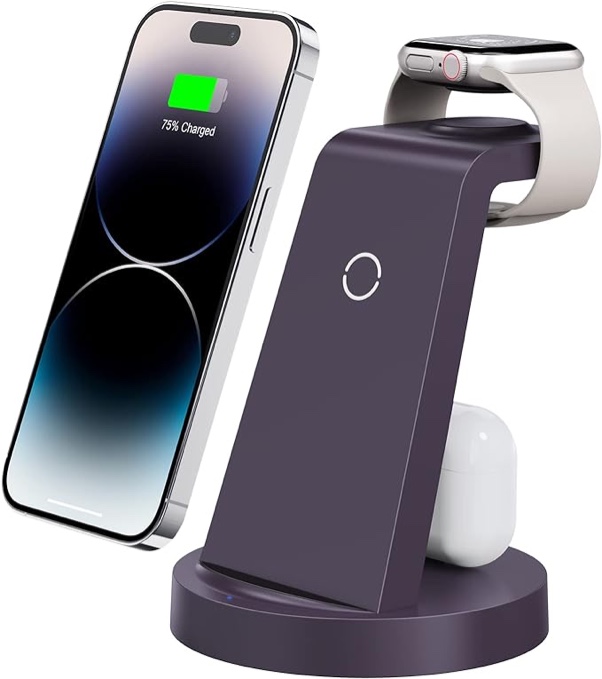 3 in 1 Charging Station for iPhone, Wireless Charger for iPhone 14 13 12 11 X Pro Max & Apple Watch - Charging Stand Dock for AirPods