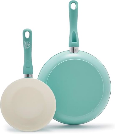 GreenLife Soft Grip Healthy Ceramic Nonstick Frying Pan/Skillet Set 7 and 10 Turquoise