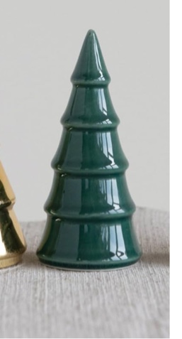 Porcelain Ceramic Christmas Tree Figurines - Mantel, Tabletop, Shelf Sitter, Xmas Home Decor Accent - Elegant Stoneware Winter Table Decoration