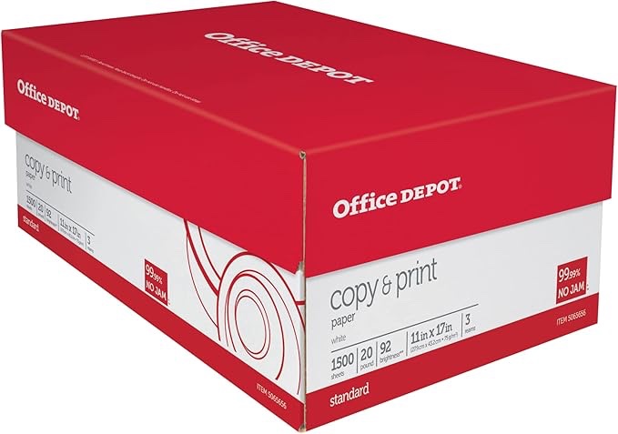 Office Depot(R) Brand Copy Print Paper, 11in. x 17in., 20 Lb, 500 Sheets Per Ream, Case Of 5 Reams