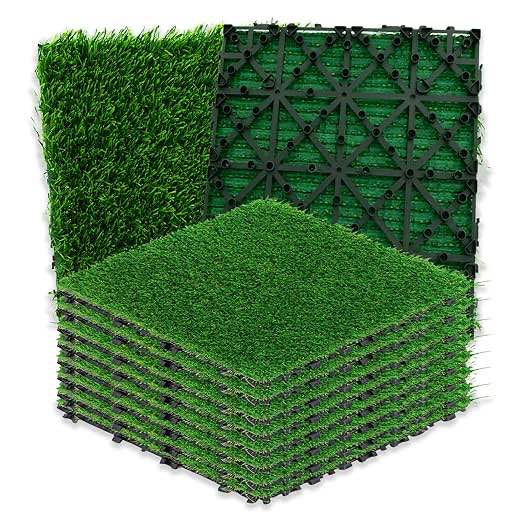 12 in. Artificial Grass Turf Interlocking Deck Tiles, Indoor/Outdoor Flooring Decor, Dark Green, 24-Pack