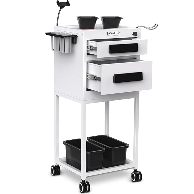 TASALON New Upgrade Salon Metal Trolley Cart for Salon Station  Color White 