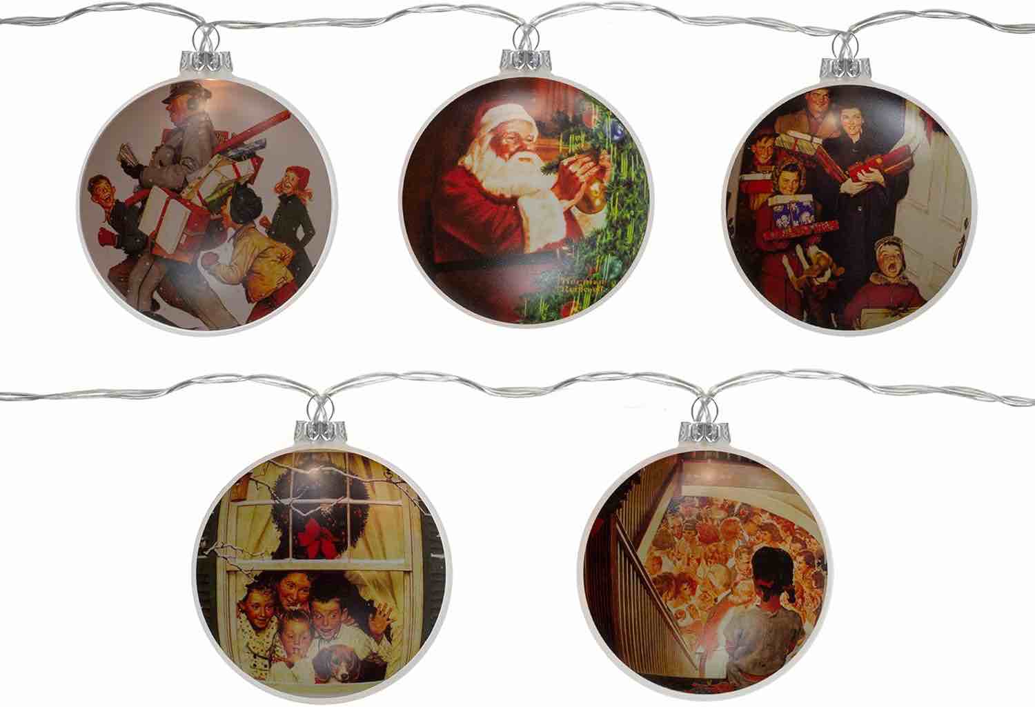 Northlight Set of 5 Norman Rockwell Glass Christmas Disc Lights, 5.75', White