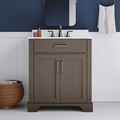 Alton 30-in Brown Undermount Single Sink Bathroom Vanity with White Engineered Stone Top
