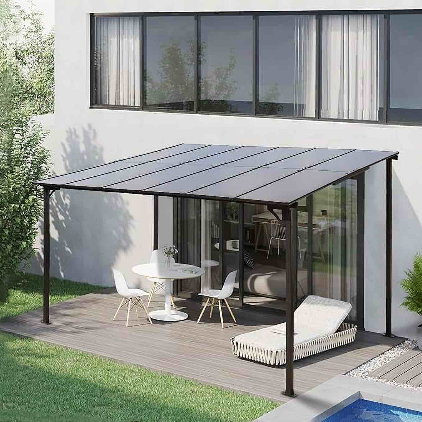 Unique Choice 10'x 10' ft Outdoor Pergola Gazebo,Wall-Mounted Lean to Metal Awning Gazebo with Roof,Large Heavy Duty for Patio,Decks,Backyard 
