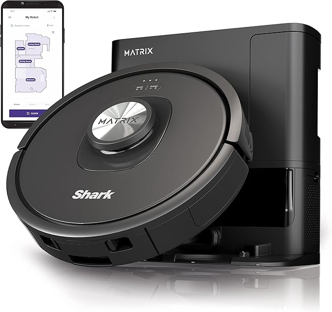 Shark RV2310AE Matrix Self-Emptying Robot Vacuum with Bagless, Self-Cleaning Brushroll for Pet Hair, Carpets & Hard Floors, Precision Home Mapping, Wi-Fi, Black (Renewed)