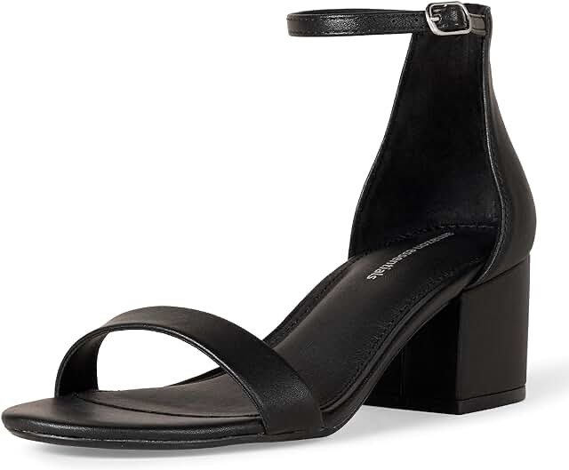 Amazon Essentials Women's Two Strap Heeled Sandal 6.5 Black Faux Leather