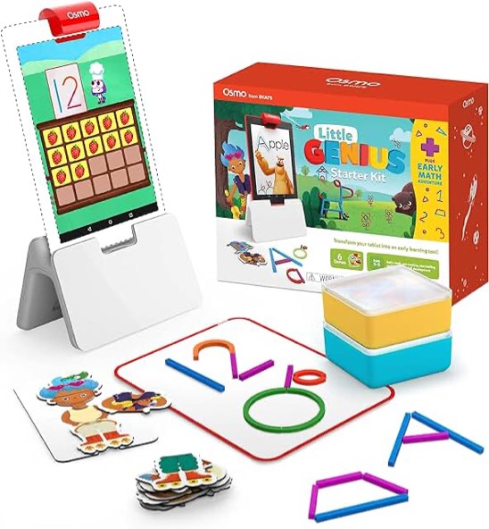 Osmo - Little Genius Starter Kit for Fire Tablet + Early Math Adventure - Valentine Toy/Gift - 6 Educational Games-Counting, Shapes & Phonics-STEM Gifts-Ages 3 4 5(Osmo Fire Tablet Base Included)