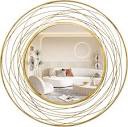 AULESET 39" Gold Art Large Round Mirror with Metal Wire Frame, Circle Sunburst Wall-Mounted Mirror for Home Decor