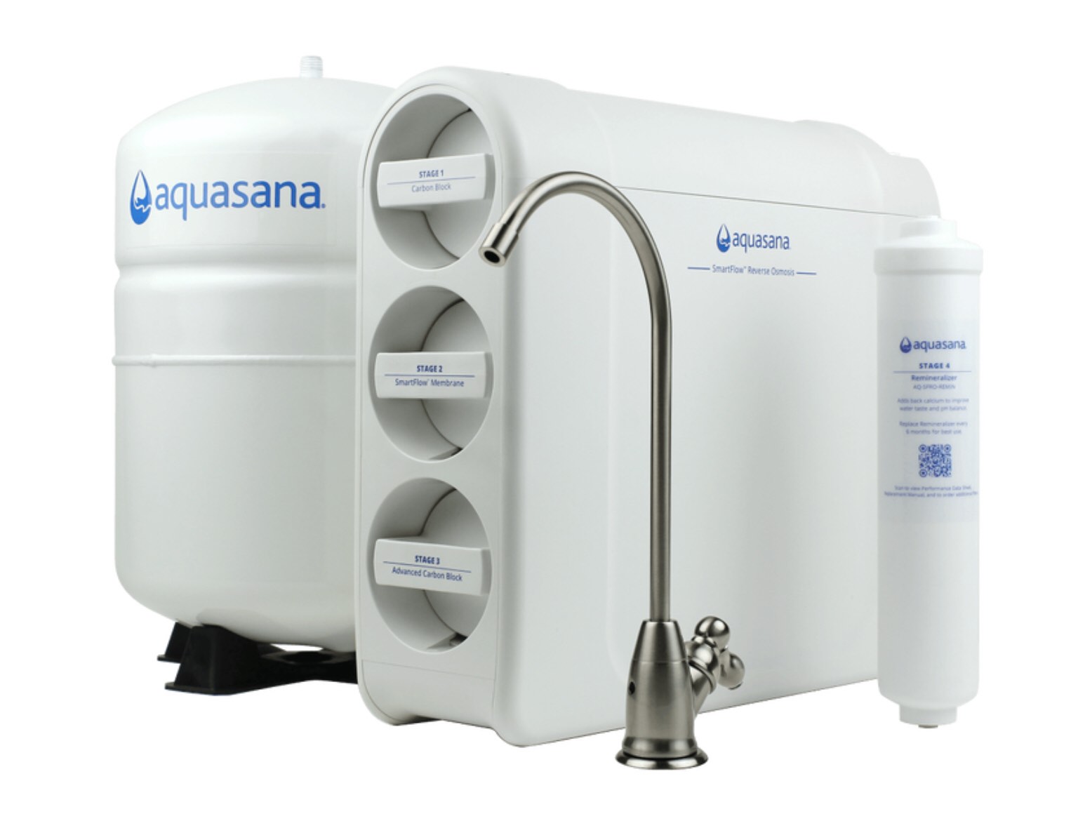 Aquasana SmartFlow™ Reverse Osmosis Water Filter System - High-Efficiency Under Counter RO Removes up to 99.99% of 90 Contaminants, Including Fluoride, Arsenic, Chlorine, and Lead - Chrome Faucet
