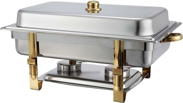 Winco 201 Malibu 8 Qt. Full Size Gold Accent Chafer, 8 Quart, Silver
