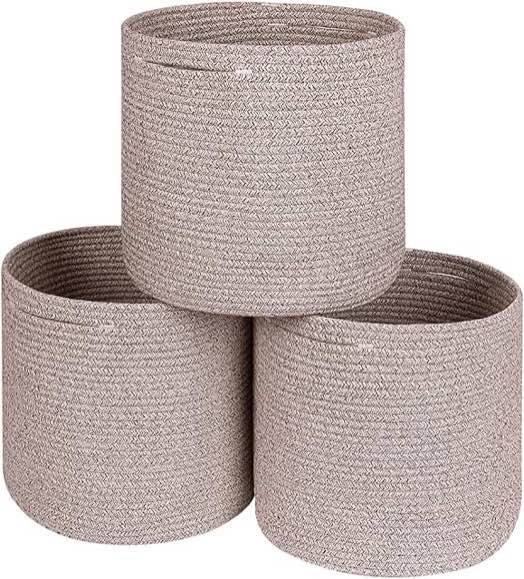 CubesLand Cubes Storage Basket Bins for Cube Storage Organizer,Woven Basket for Cube Storage Organizer/Shelving,Cute Nursery Storage,Cube Storage Organizer Basket Bin Set 3,Light Brown 12.6x12.6’’