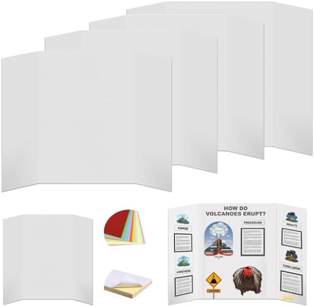Rsgift 4 Pcs Tri-fold Poster Boards 48 x 36 inches, Premium Corrugated Presentation Boards with Double Sided Tapes and Cardboard, Display Boards for School Project, Exhibitions, Business Presentation