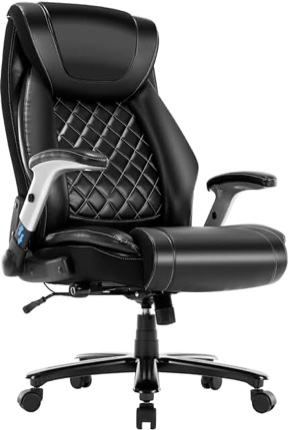 Guessky Executive Office Chair, Big and Tall Office Chair with Foot Rest Reclining Leather Chair High Back Home Office Desk Chair with Lumbar Support Ergonomic Office Chair with Padded Armrests(Black)