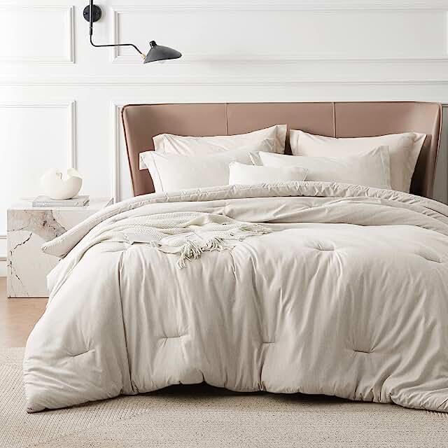 Comfort Spaces White Queen Comforter Set - 3 Pieces Breathable Woven Waffle Knit Comforter Sets, Modern Farmhouse Boho Comforter & Shams, All Season Microfiber Queen Bed Set, Full/Queen