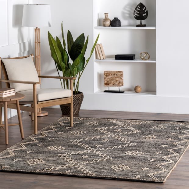 Freckel Textured Moroccan Jute Beige Rug, 7’6” x 7’ 6”