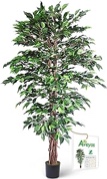Aveyas 6ft Artificial Ficus Tree for Home Decor, 6 Feet Faux Plant Fake Silk Trees with Pot for Indoor Outdoor House Living Room Office Garden, Set of 2