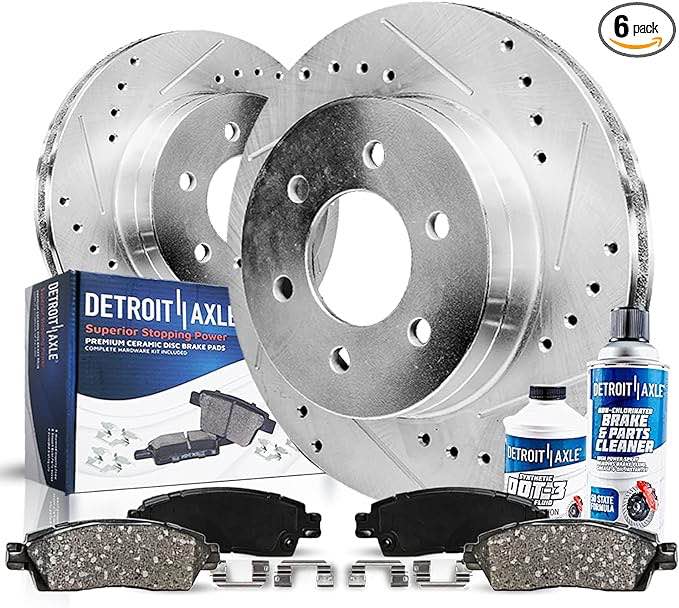 Detroit Axle - Front Brake Kit for 6-Lug Drilled & Slotted Brake Rotors and Ceramic Brakes Pads 