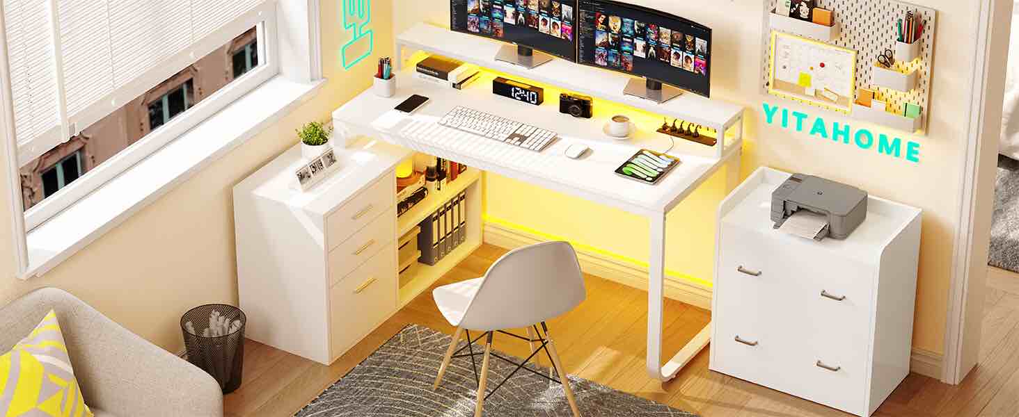 Yitahome | 55" L Shaped Corner Computer Desk with Power Outlet 