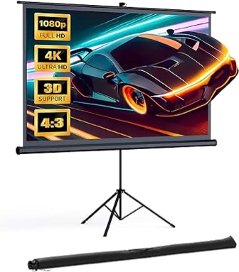 Projector Screen with Stand, HYZ 120 inch Projector Screen 4K HD with Wrinkle-Free Design, Indoor Outdoor for Backyard Movie Night, Office Presentation(1.1Gain, 4:3, 160°Viewing Angle&Carry Bag) 120-Inch