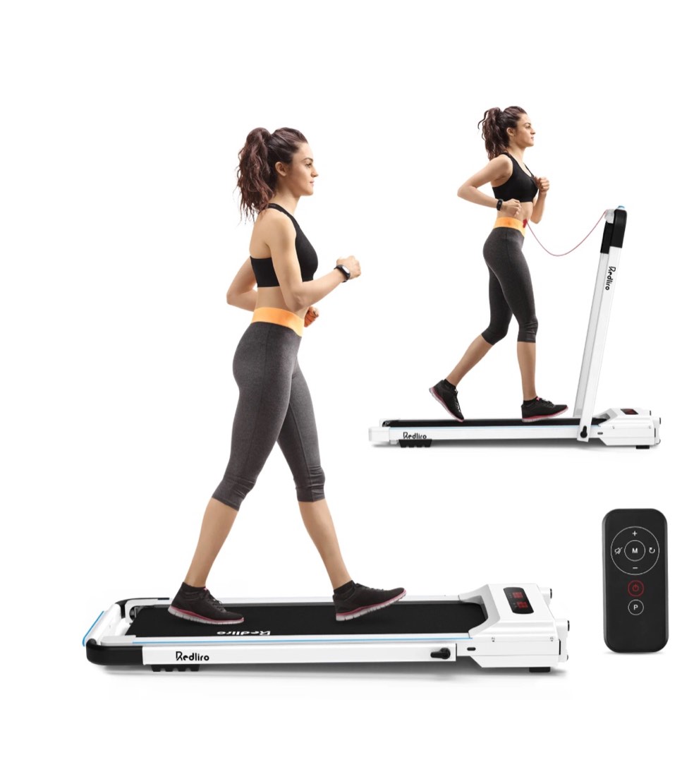 Redliro Compact Folding Treadmills 2 in 1 Walking Running Machine for Home 2.25HP 220 lbs, White