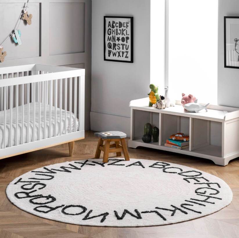 nuLOOM Kids Washable Round Alphabet Ivory Indoor Area Rug