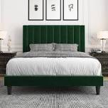 YITAHOME Upholstered Bed Frame, Platform Bed Base with Green Velvet Headboard and Wingback, Strong Wood Slats Support Queen Size Mattress Foundation, No Box Spring Needed, Peacock Green