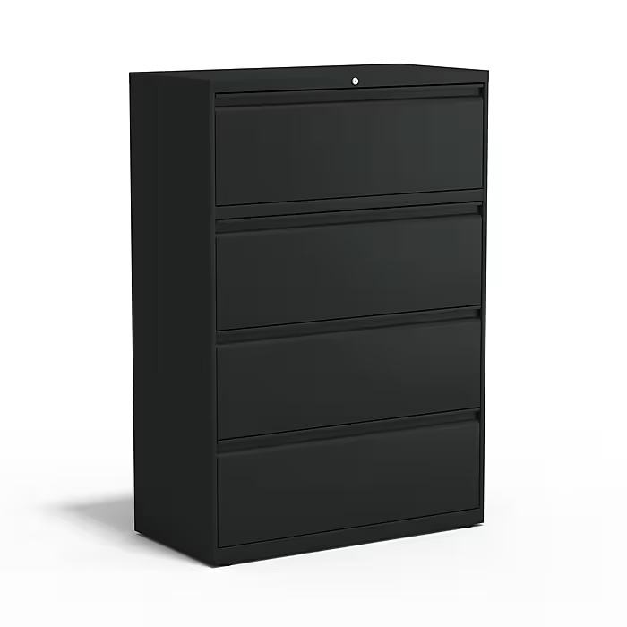 Staples Commercial 4 File Drawer Lateral File Cabinet, Locking, Black, Letter/Legal, 36"W