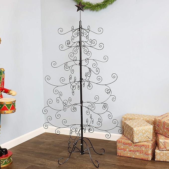Sunnydaze Noelle 60-Inch H Christmas Black Metal Ornament Tree - Features Hooks for Ornaments and Small Craft Items